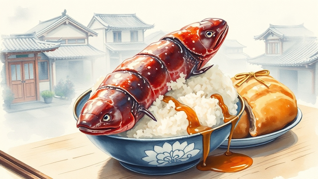 나고야 대표 음식: 장어덮밥 & 미소카츠 (watercolor 스타일)