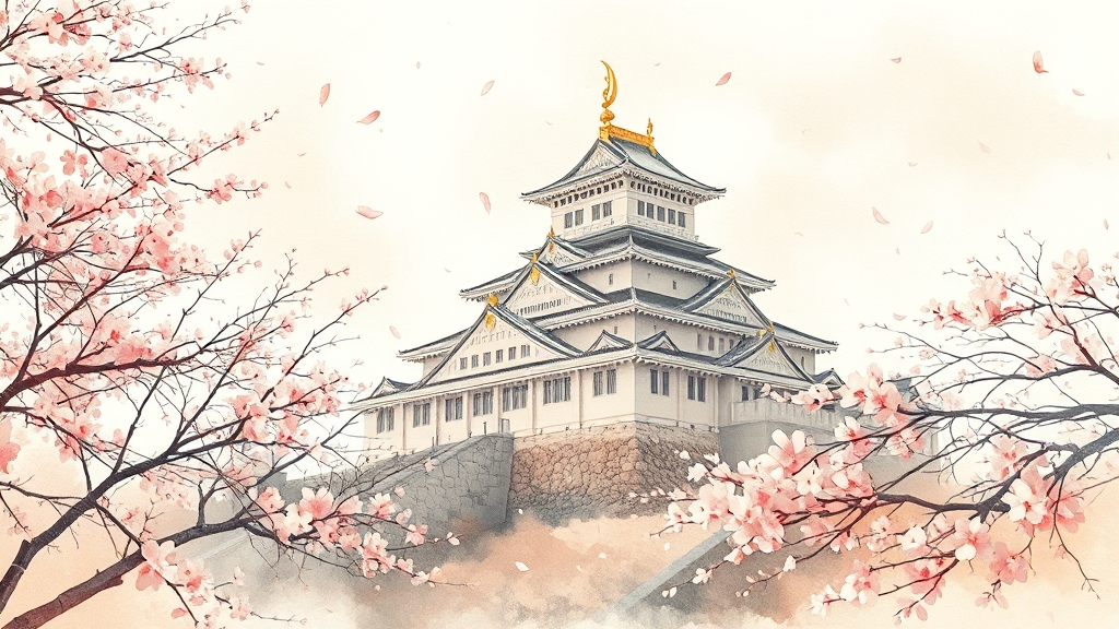 나고야성: 역사와 볼거리 총정리 (watercolor 스타일)