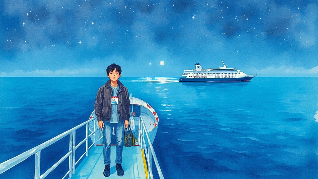 욕지도 배편 이용 시 주의사항 (watercolor 스타일)