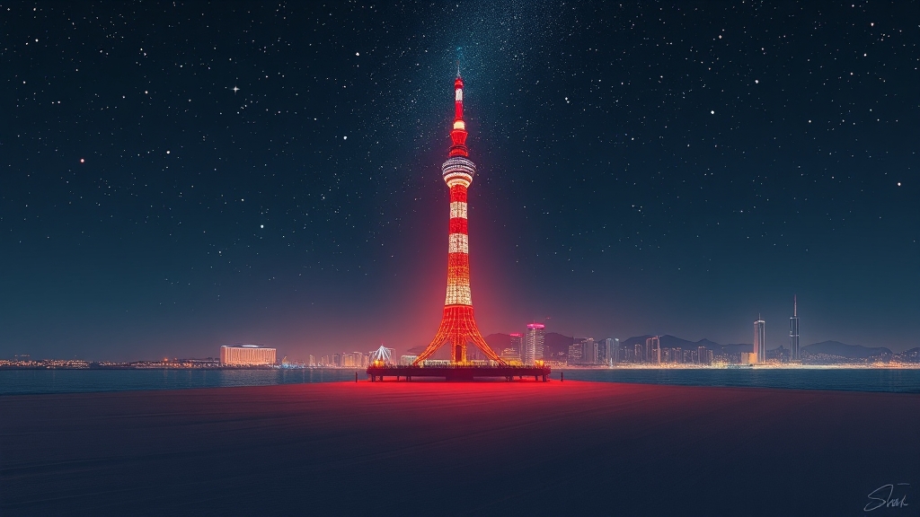 후쿠오카 타워 야경의 특별함 (illustration 스타일)