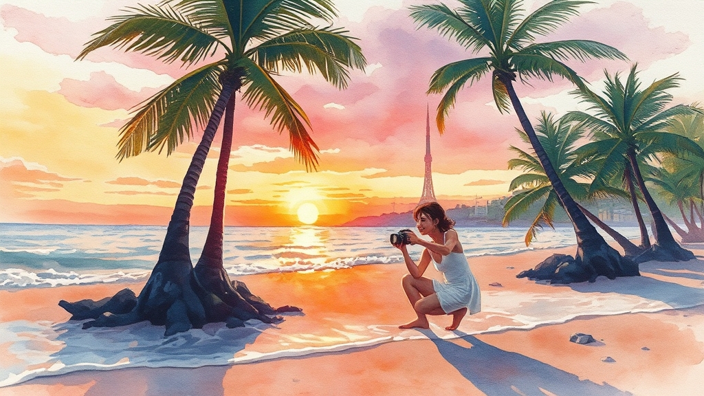 모모치 해변과 함께 즐기기 (watercolor 스타일)