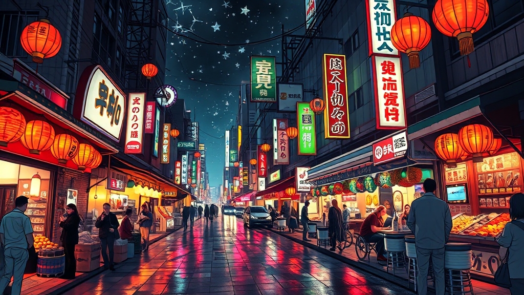 도톤보리 핫플레이스 맛집 (illustration 스타일)