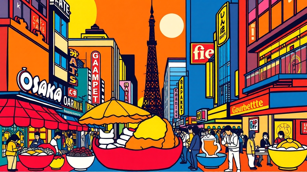 오사카 미식 여행, 지금 떠나자! (popart 스타일)