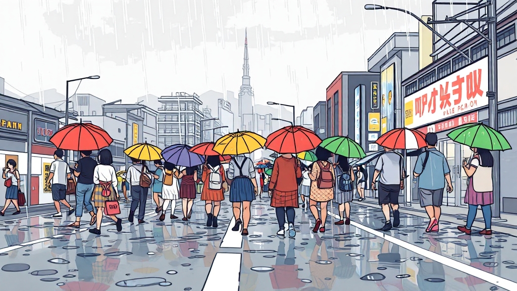 일본 장마 기간과 특징 (cartoon 스타일)