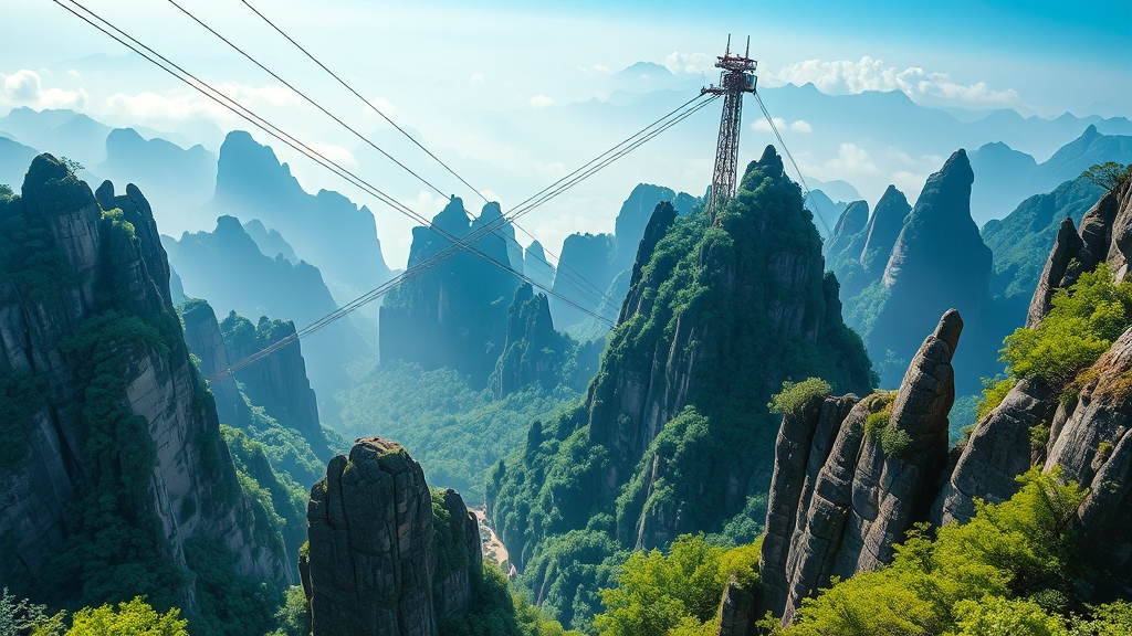 핵심 명소: 원가계, 양가계, 칠성산 (illustration 스타일)