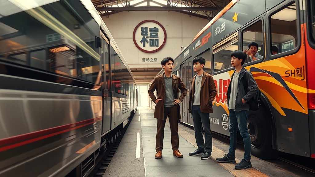 버스 vs 기차, 무엇을 선택할까? (realistic 스타일)