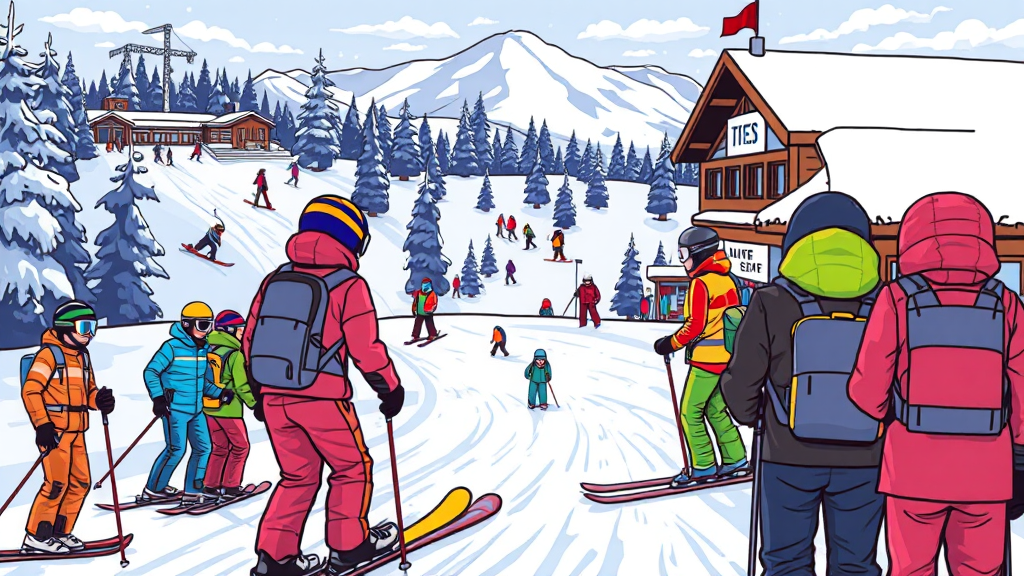 스키장 렌탈샵 정보 (장비, 의류, 가격) (cartoon 스타일)