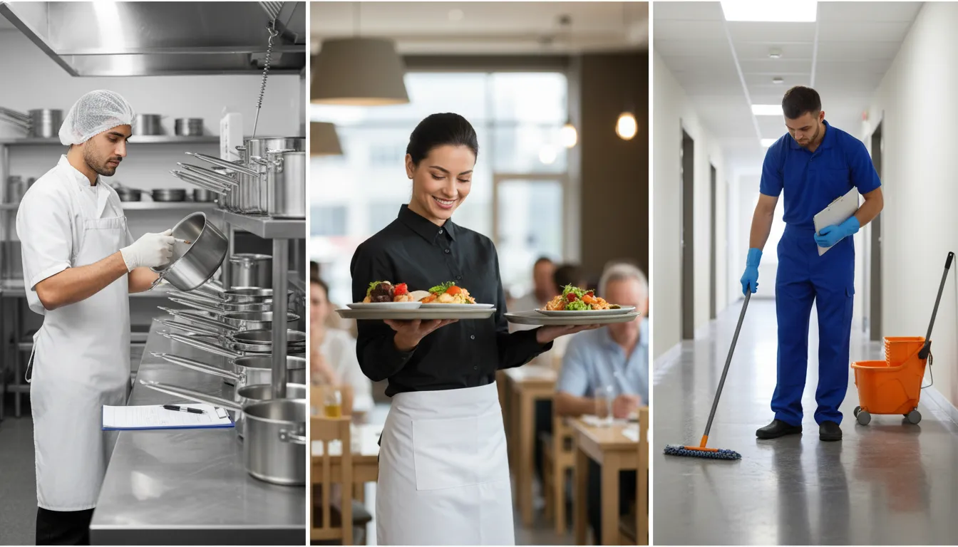 직종별 필수 확인 사항: 주방보조, 서빙, 청소